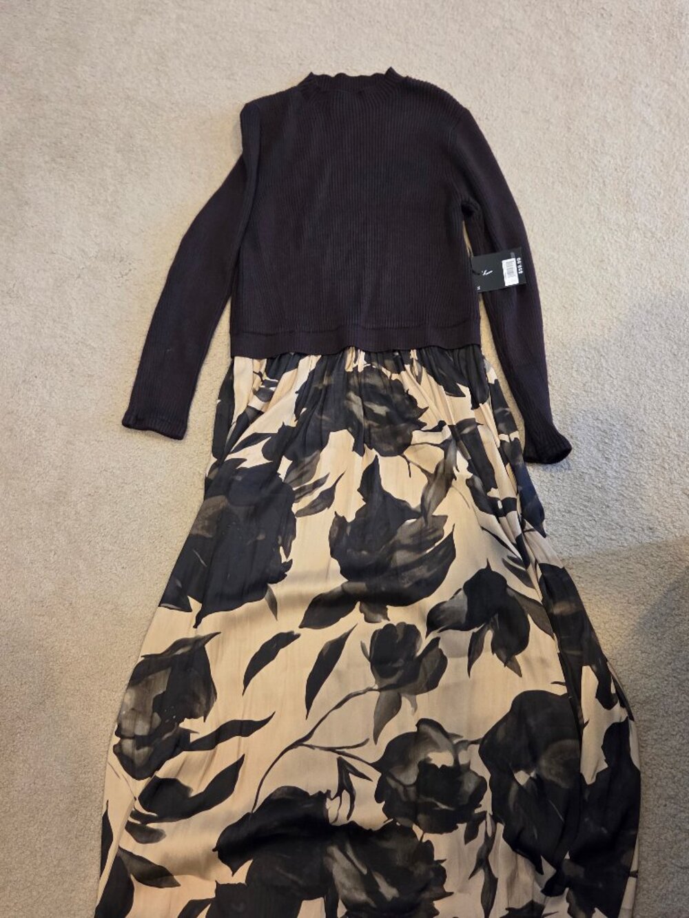 Kohls Vera Wang NWT Mixed Media Black Floral Print Dress Size XL